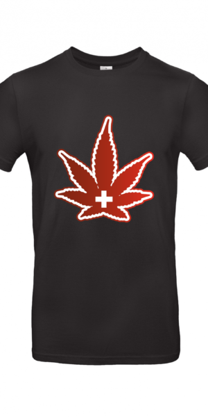 T-Shirt | Hanfblatt in rot mit Schweizerkreuz - Herren T-Shirt